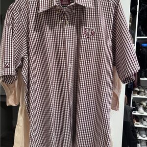 Antigua Men's Maroon and White Plaid Shirt